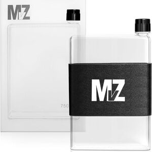 MvZ Flat Water Bottle A5 with Leather Grip Sleeve - Thin BPA-Free Flask